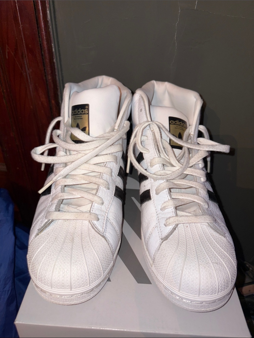 adidas White with Black Stripe Classic Shell-Toe Sneakers
